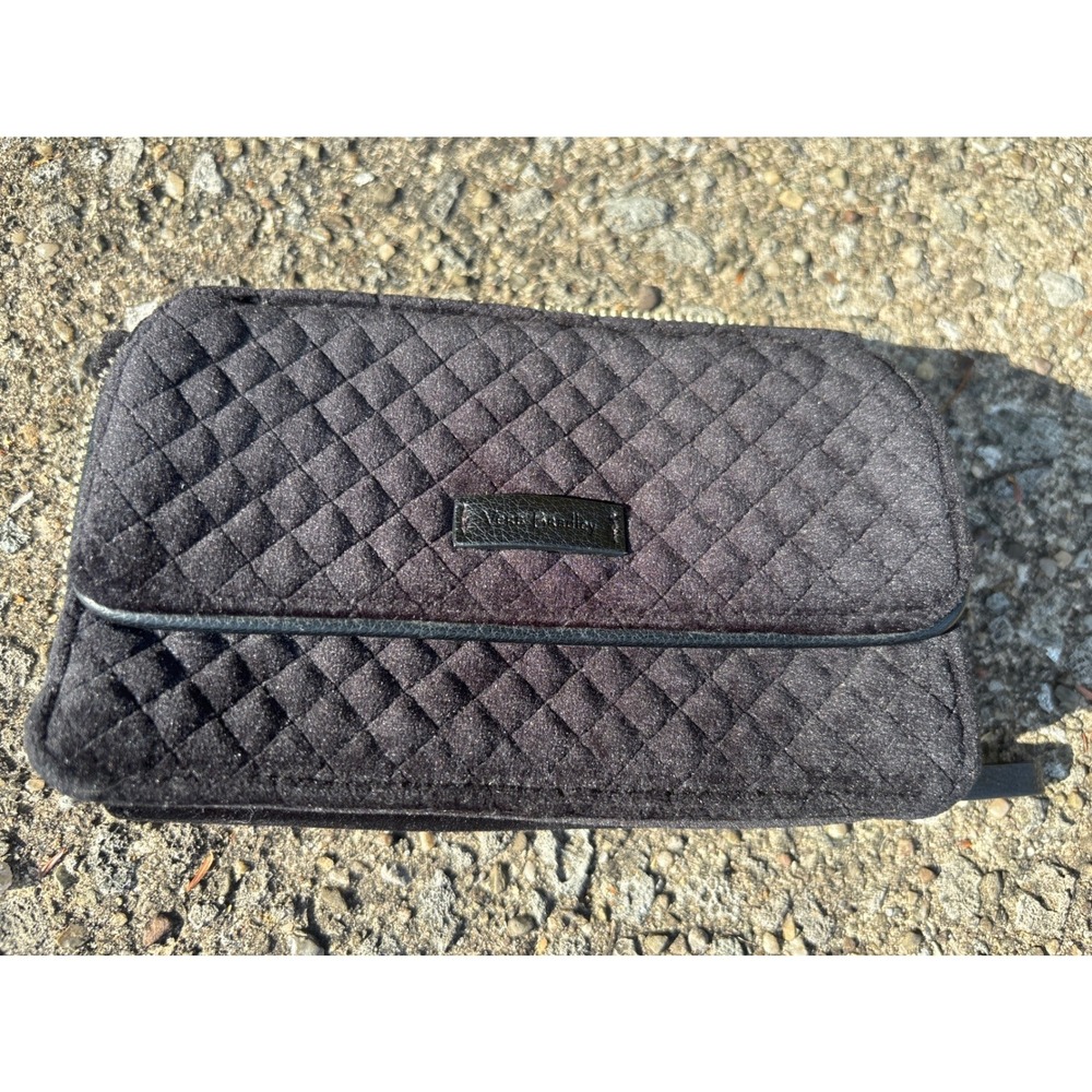 Vera Bradley Black Quilted Velvet RFID All In One Wallet Clutch Bag No Strap